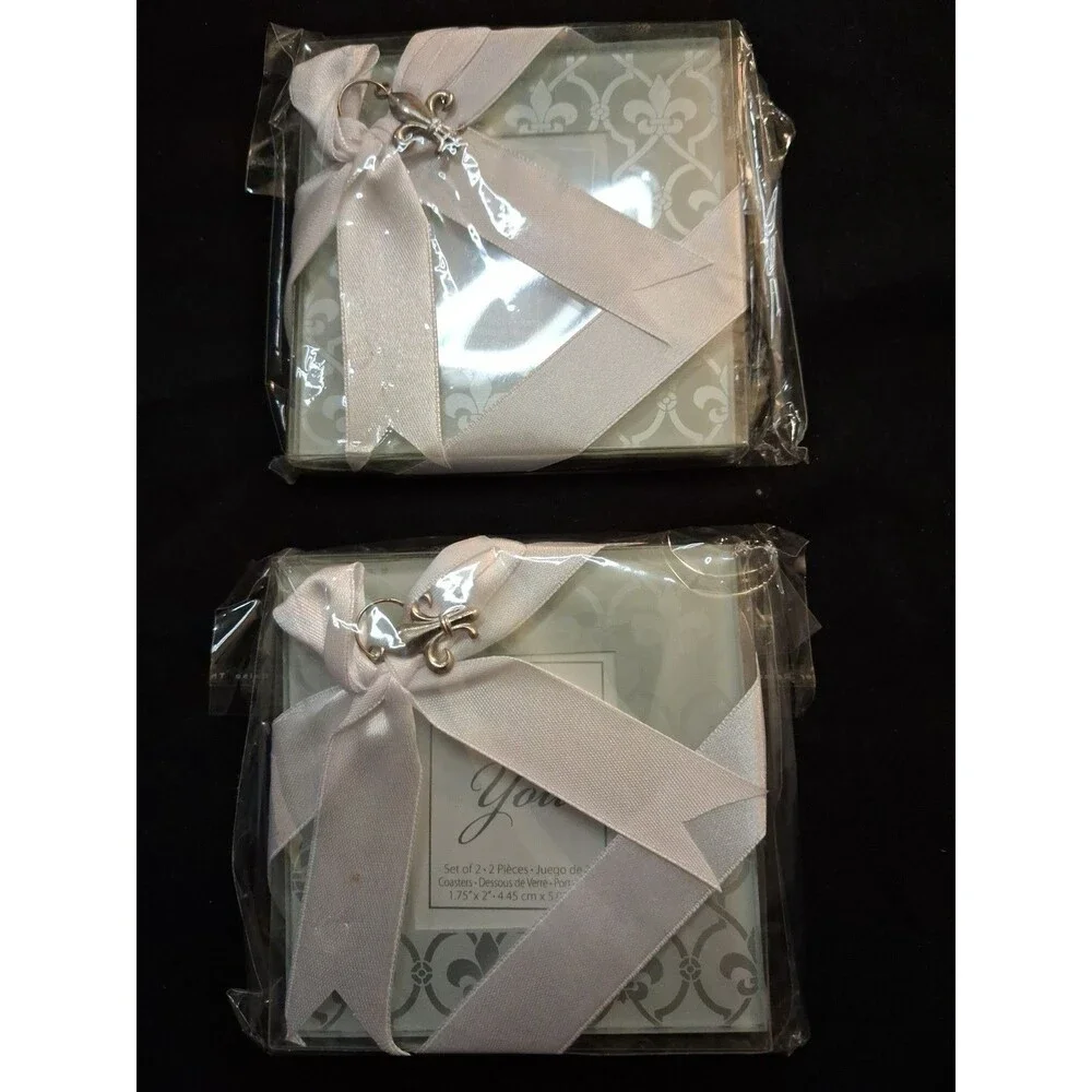 Kate Aspen Forever Glass Photo Coasters (Set Of 2), 4 Coasters Total, New